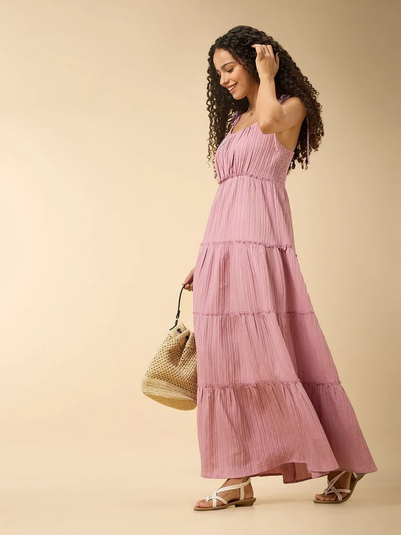 Pink Four Tired Flared Dress